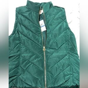 Michael Kors Emerald Quilted Vest with Gold Accents